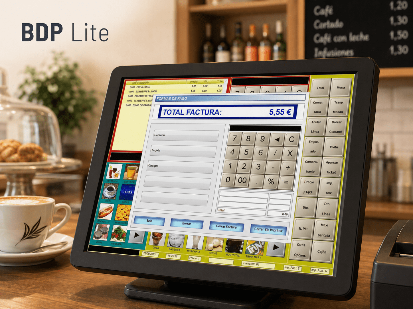 TPV con software BDP Lite para comercio y hostelería