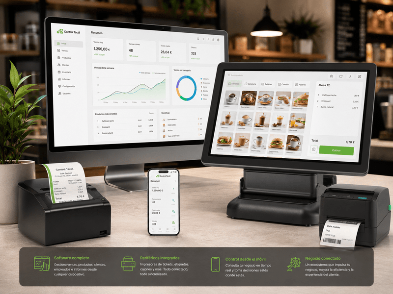 Sistema TPV con software periféricos y consumibles para punto de venta